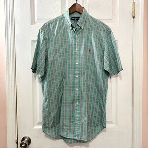 POLO Ralph Lauren Men's Plaid Short Sleeve Button Down Shirt Green Pink. Sz Med
